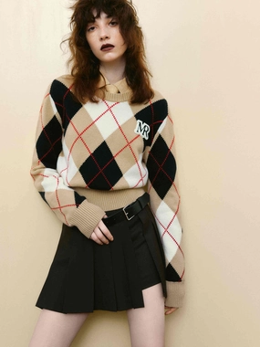 Argyle Check Knitted Sweater Airflow Ventilation