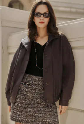 Casual Staple Ashley Oversized Faux Leather Jacket - Dark Umber