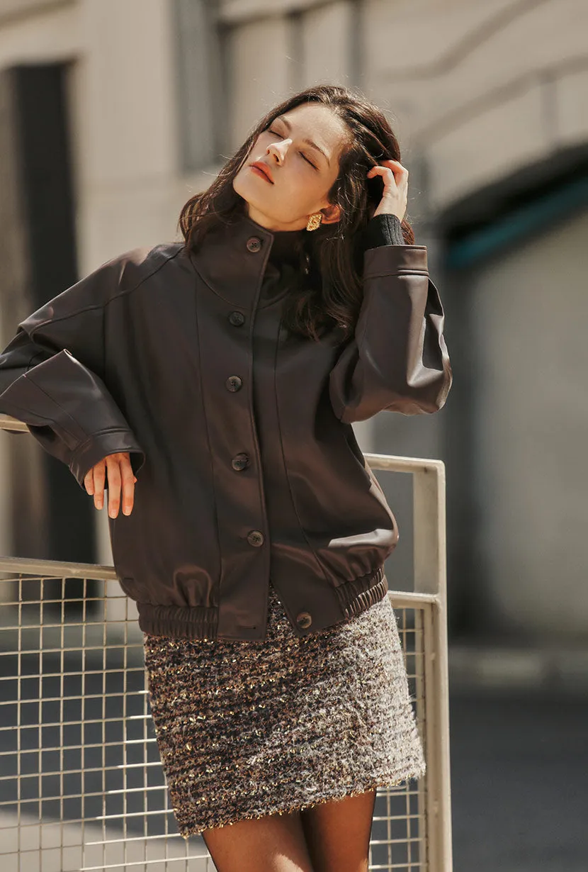 Lightweight Comfort Ashley Oversized Faux Leather Jacket - Dark Umber