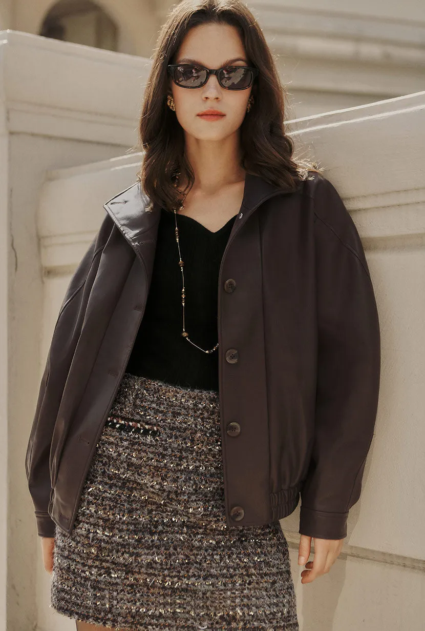 Casual Staple Ashley Oversized Faux Leather Jacket - Dark Umber