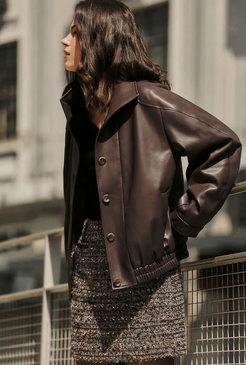 Urban Hike Style WaterRepellentExterior Ashley Oversized Faux Leather Jacket - Dark Umber