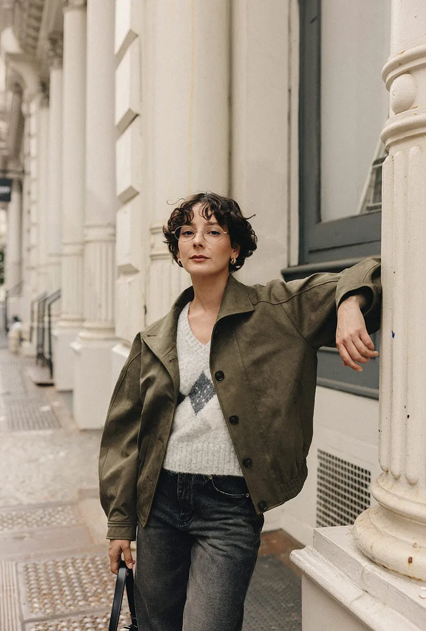 Airtight Seam Sealing Ashley Oversized Suede Jacket - Kahki Green