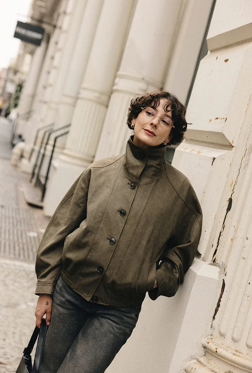 Cozy Texture WaterproofDesign Ashley Oversized Suede Jacket - Kahki Green
