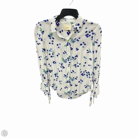 TactileWeave Retro design Blouse Long Sleeve By Maeve In Blue & White, Size: S