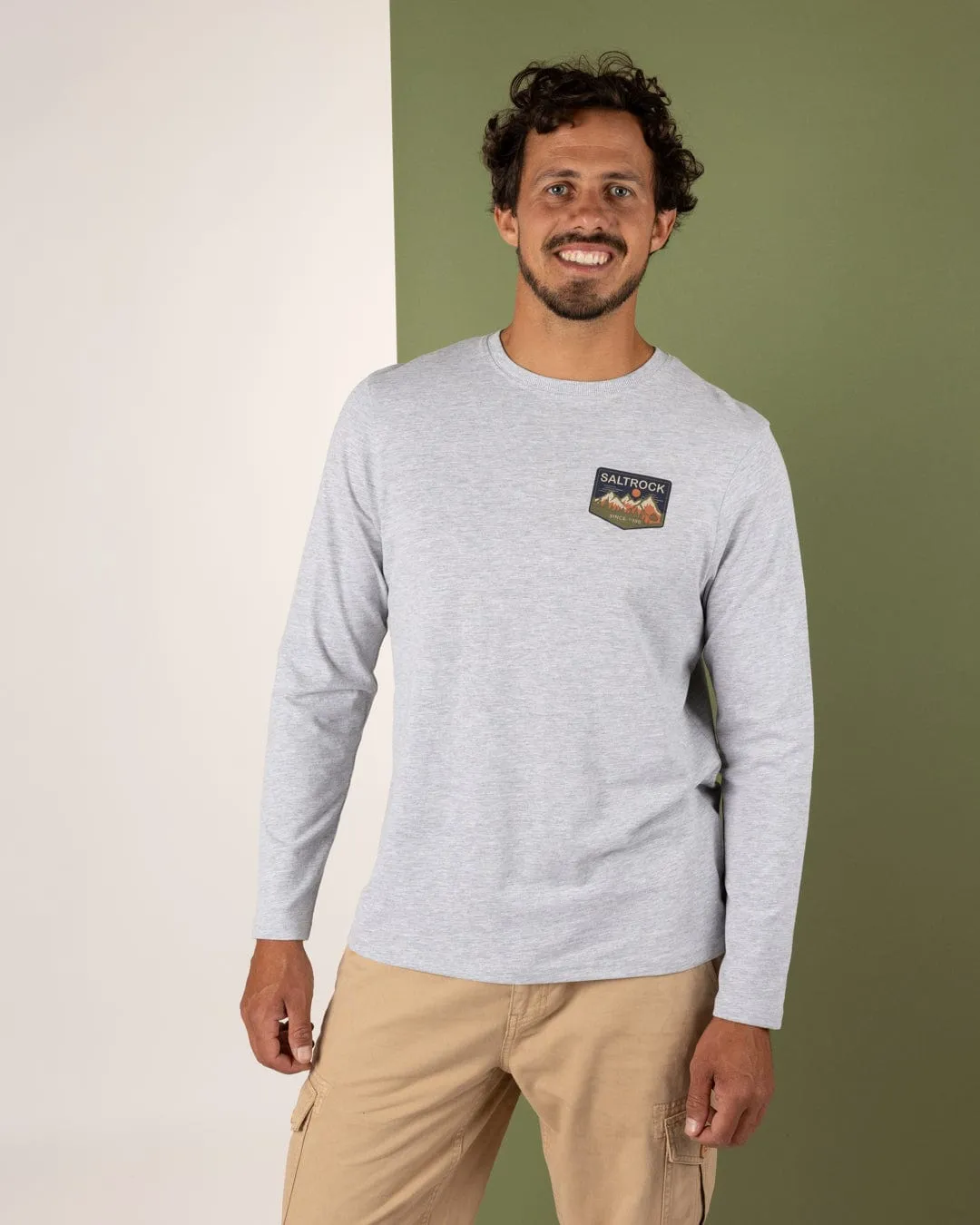 Uplands - Mens Long Sleeve T-Shirt - Grey Casual Style spandex blend