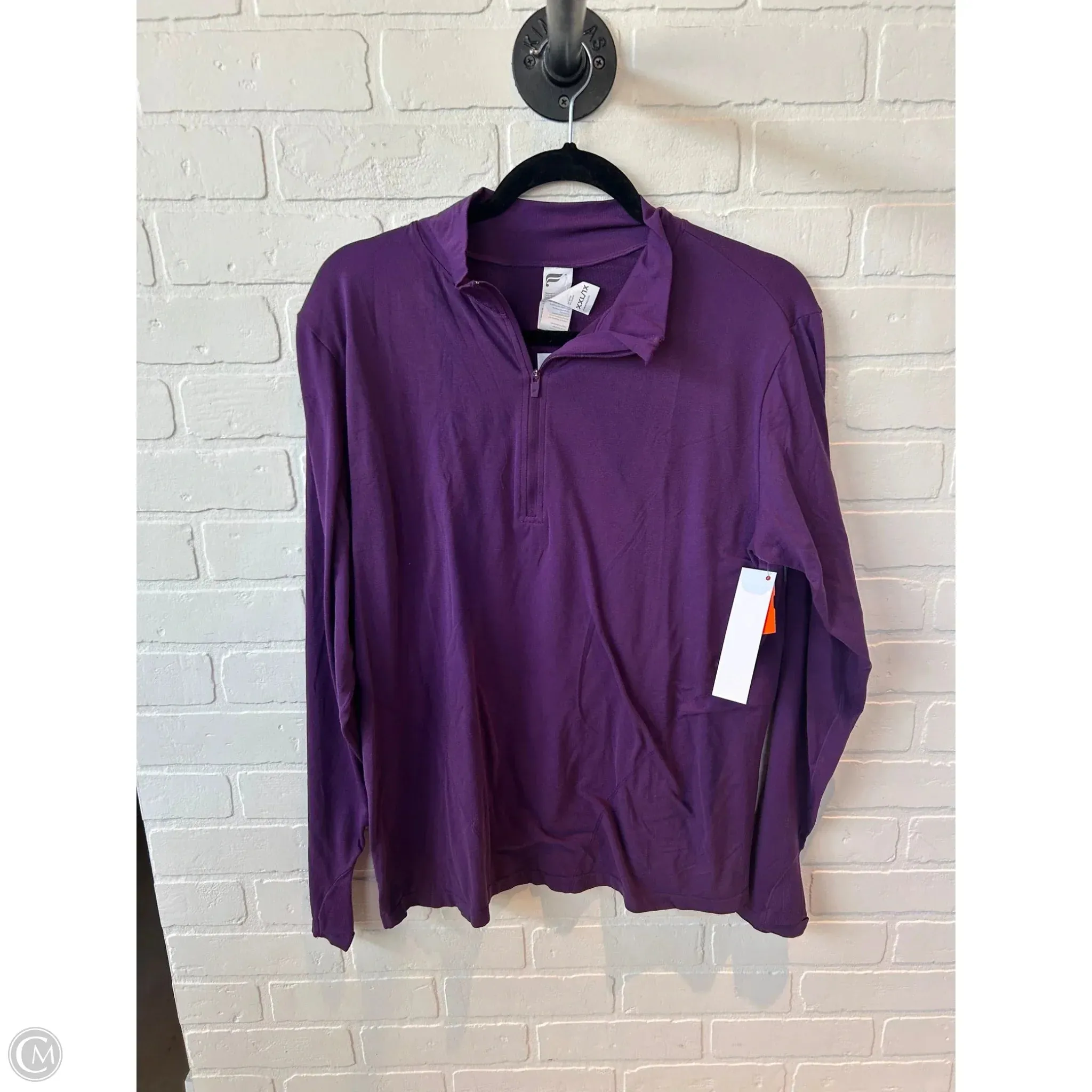 Odor Control Finish Athletic Top Long Sleeve Collar By Fabletics In Purple, Size: 1x