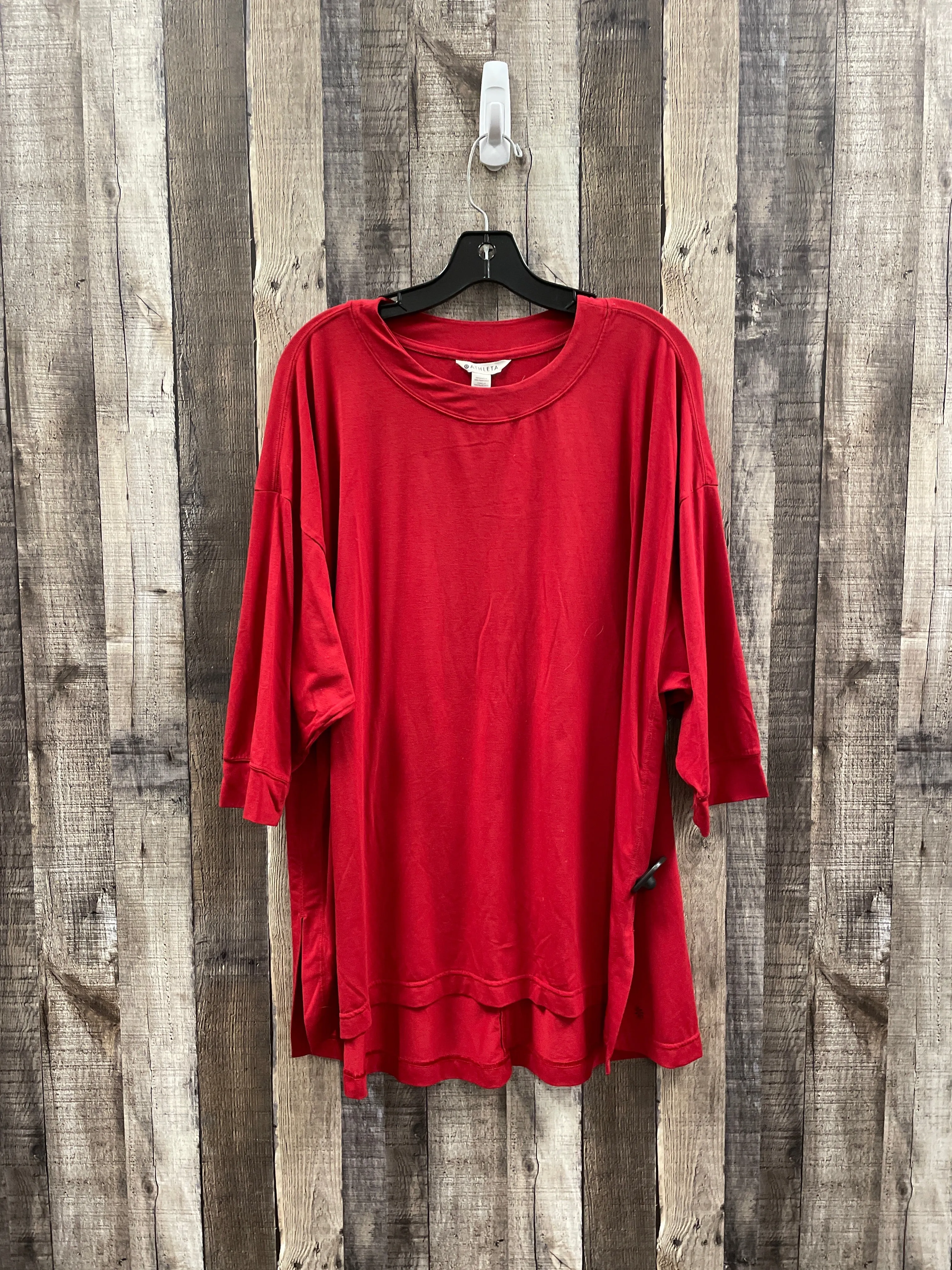 Lightweight Weave Reinforced Hems Athletic Top Long Sleeve Crewneck By Athleta In Red, Size: 1x