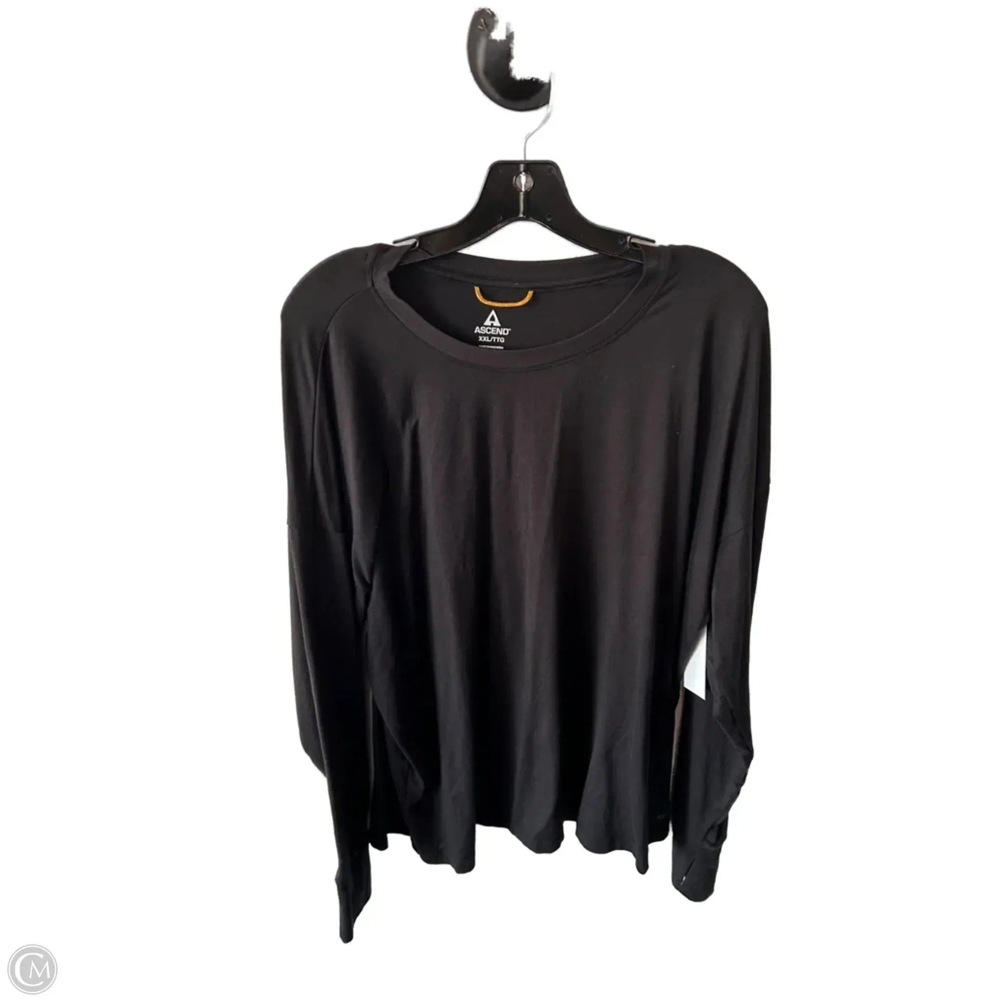 Recycled Polyester Fabric Contrast Stitch Accent Athletic Top Long Sleeve Crewneck By Clothes Mentor In Black, Size: Xxl
