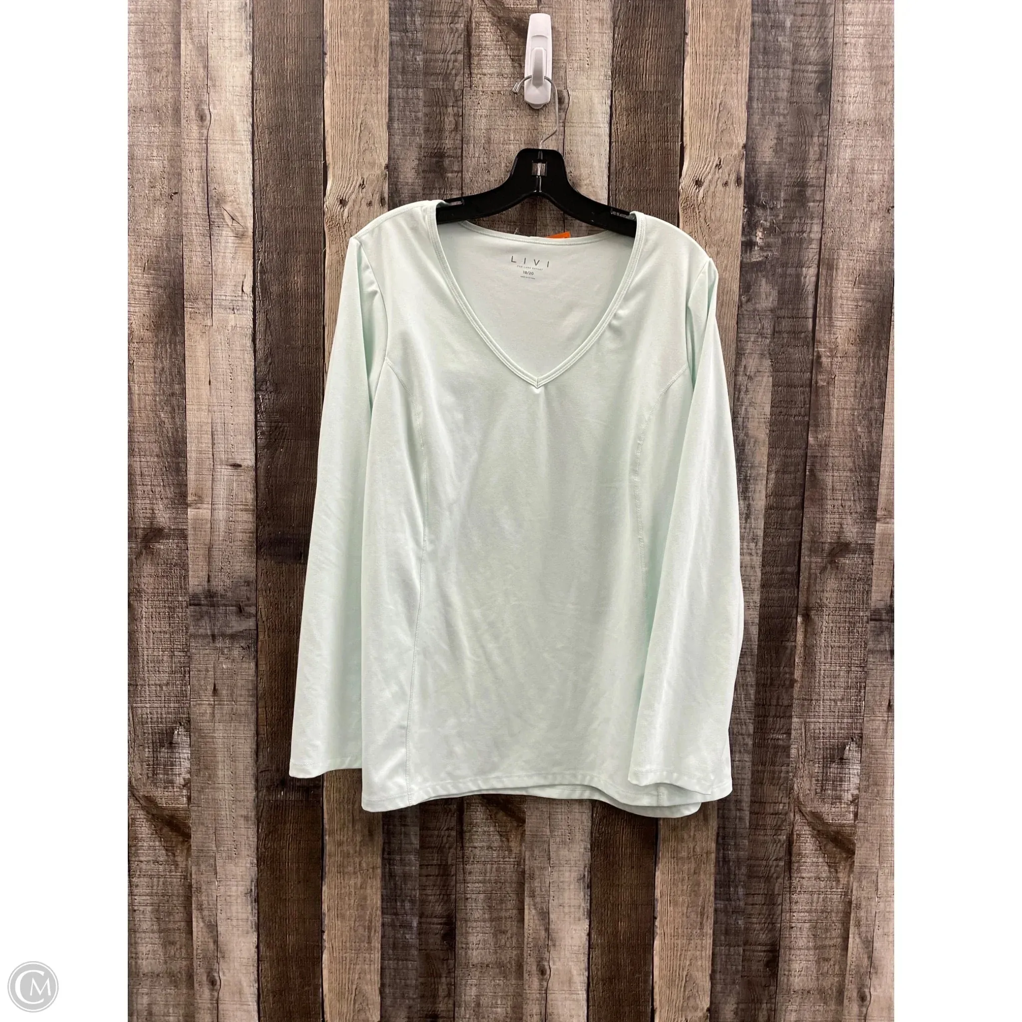 Simple Pullover Athletic Top Long Sleeve Crewneck By Livi Active In Green, Size: 2x