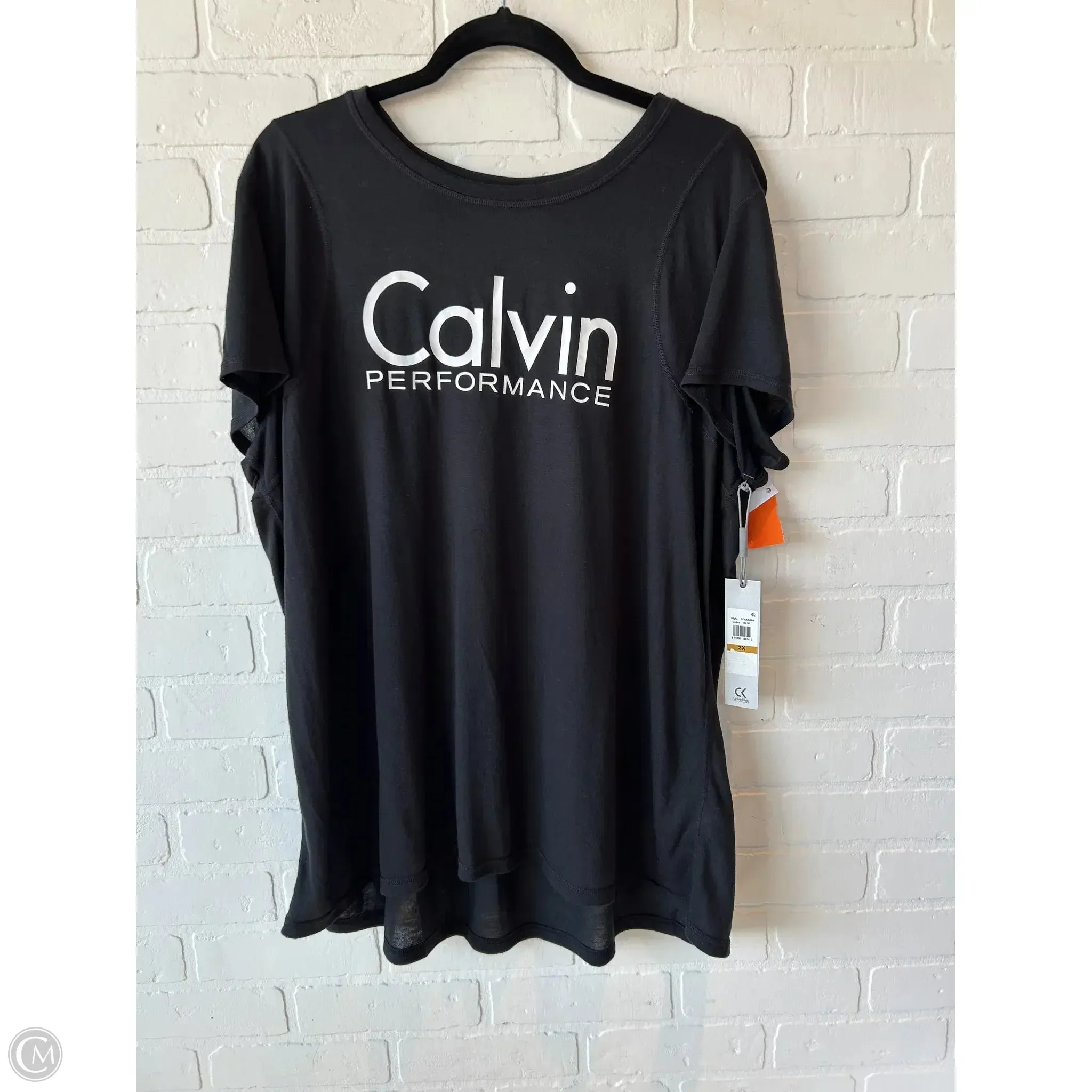 Soft Blended Fabric Athletic Top Short Sleeve By Calvin Klein Performance In Black, Size: 3x