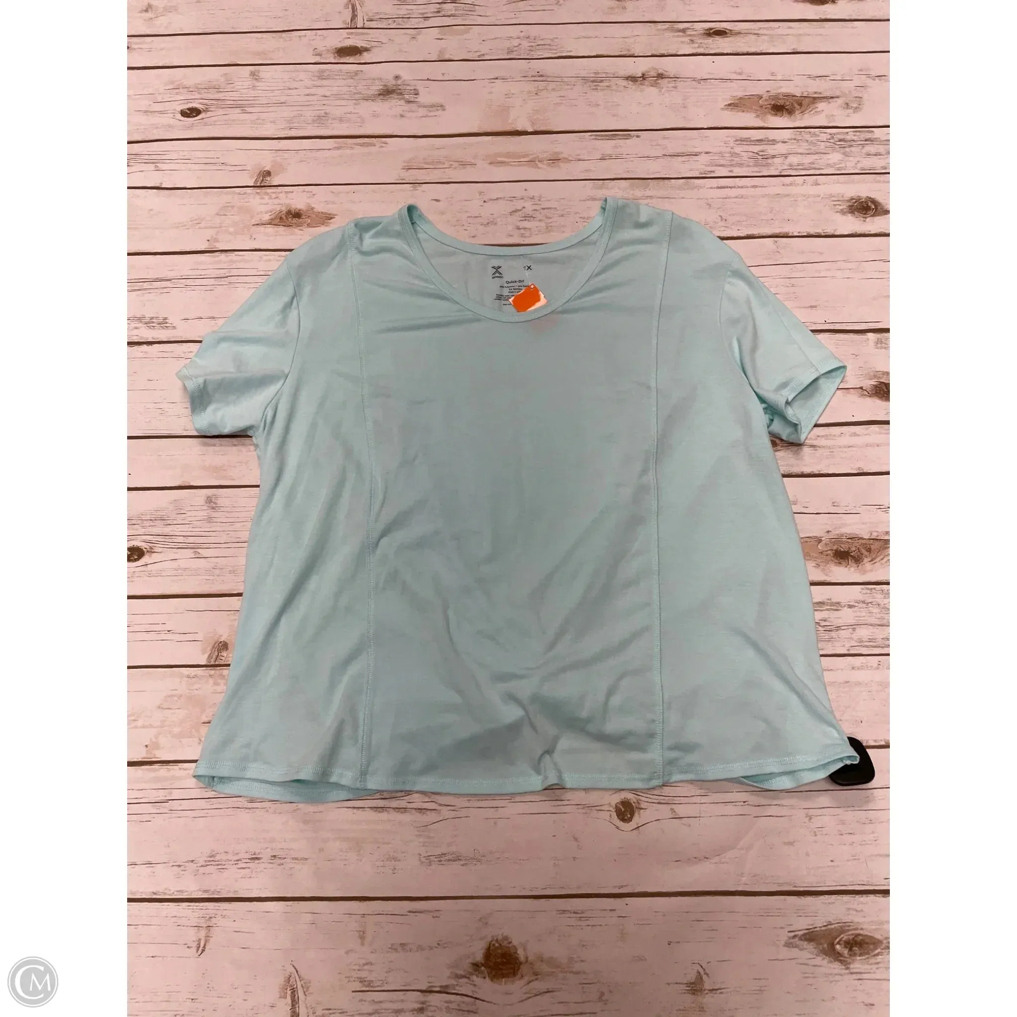 Flexible Ribbed Cuffs Athletic Top Short Sleeve By Xersion In Blue, Size: 1x