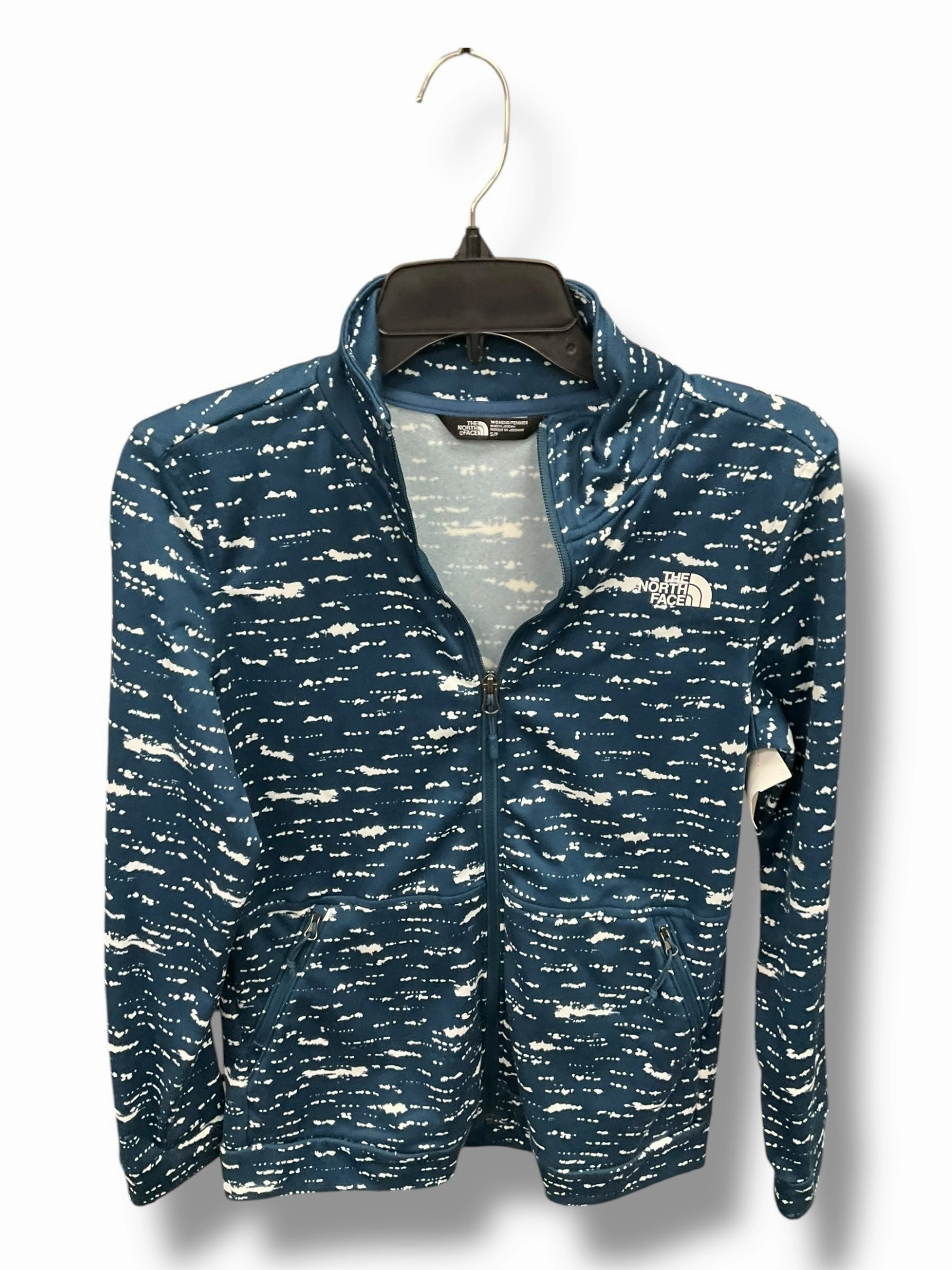 RaglanSleeve Athletic Jacket By The North Face In Blue & White, Size: S
