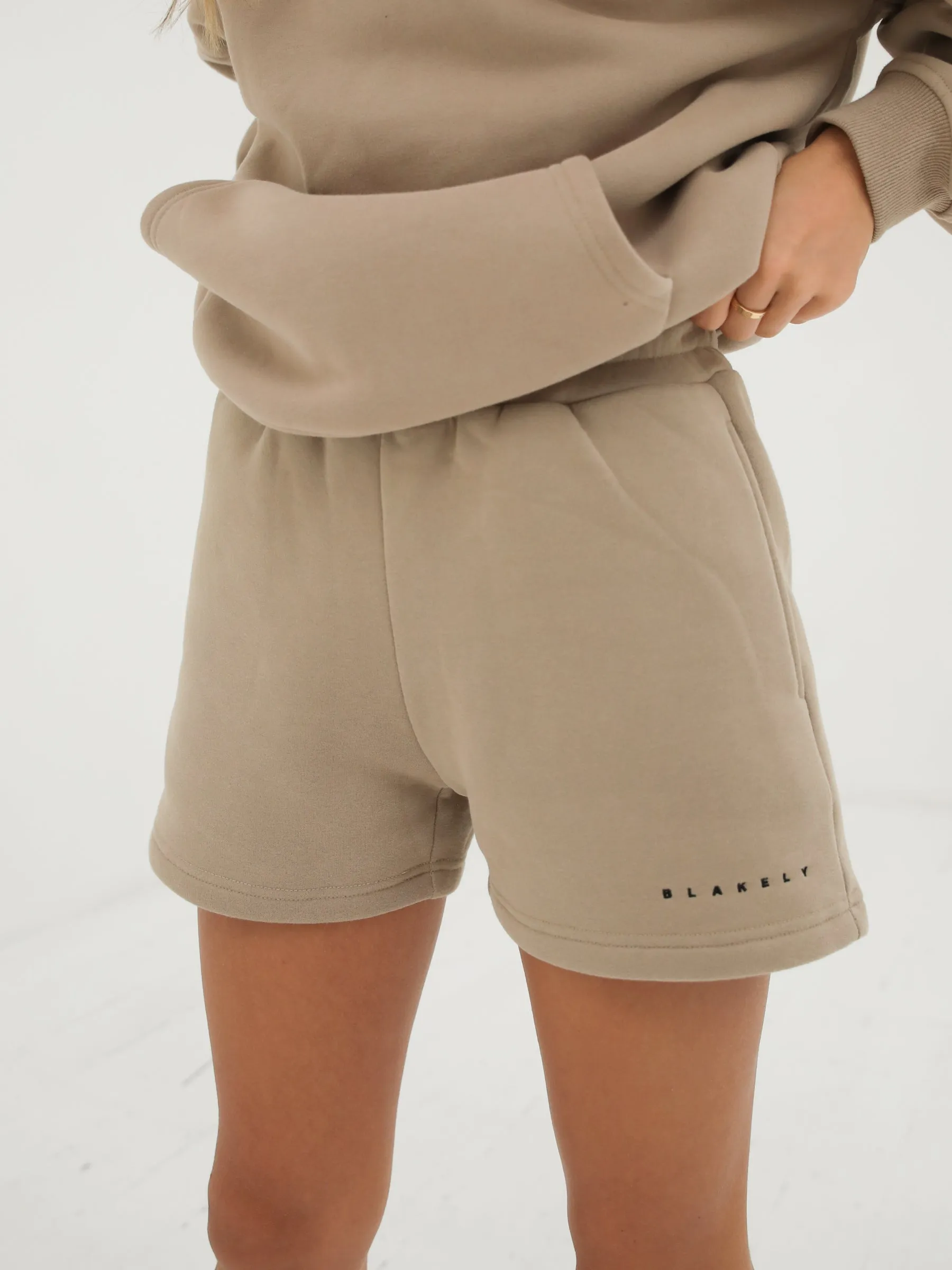 Smooth Texture Isabel Jogger Shorts - Tan