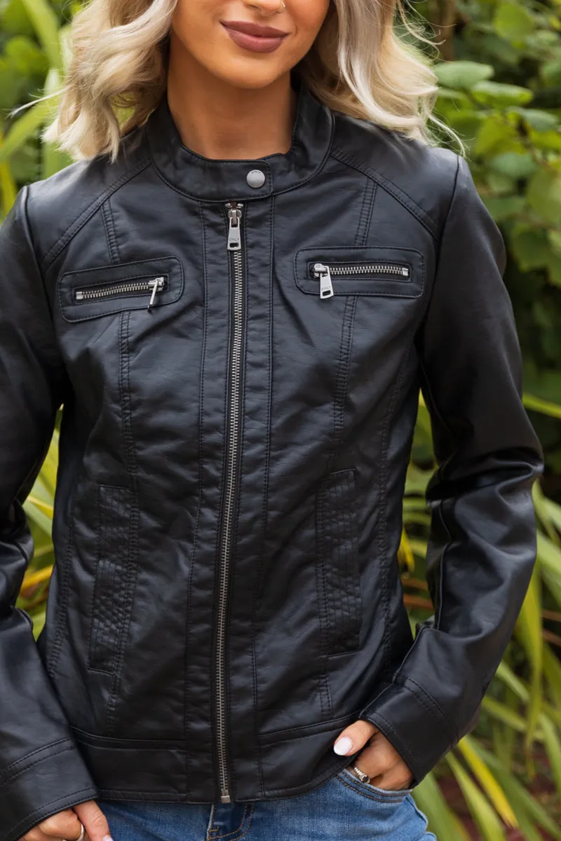 Waterproof Shell Hydrophobic Treatment Bandit Black Biker Faux Leather Jacket