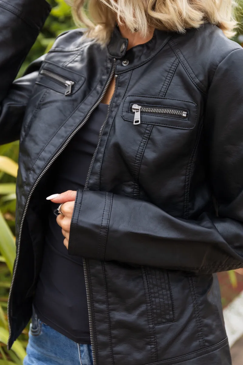 Eco Friendly Construction Bandit Black Biker Faux Leather Jacket