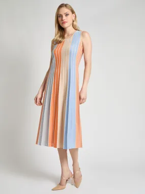 A-Line Lurex Multi-Stripe Knit Maxi Dress - Modern Fit Light Silhouette Romance Soul