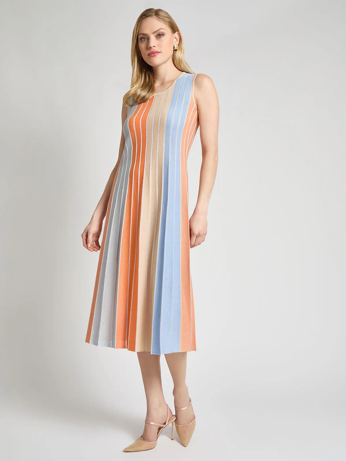 A-Line Lurex Multi-Stripe Knit Maxi Dress - Modern Fit Light Touch Sleek Presence