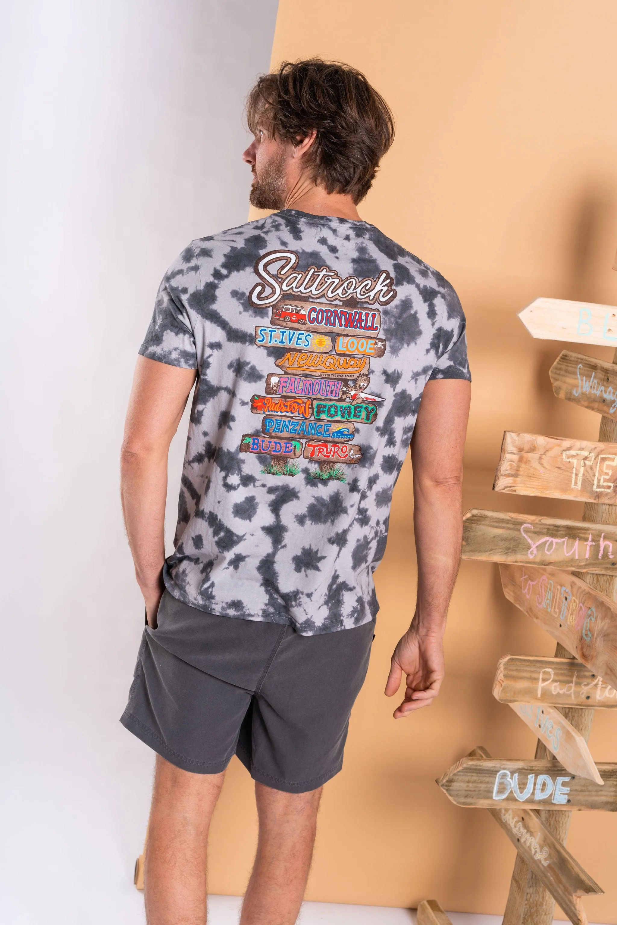 Vegan Beach Signs Cornwall - Mens Tie Dye T-Shirt - Grey