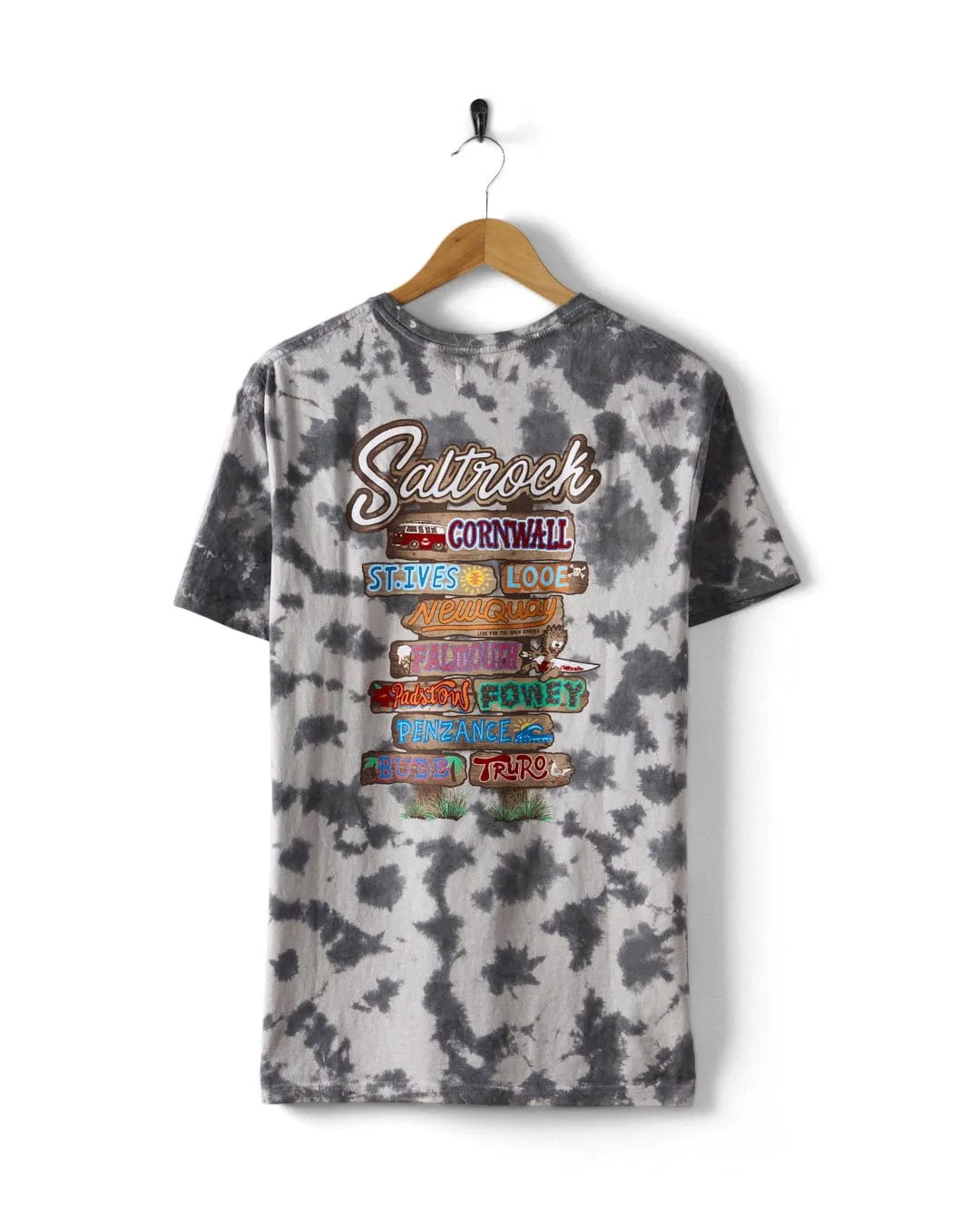 Colorfast Material Beach Signs Cornwall - Mens Tie Dye T-Shirt - Grey