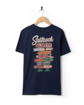 Beach Signs Devon - Mens Short Sleeve T-Shirt - Blue Breathable Waist Layering Fashion