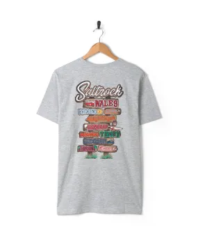 Beach Signs Wales - Mens Short Sleeve T-Shirt - Grey Marl Minimalist Stitching