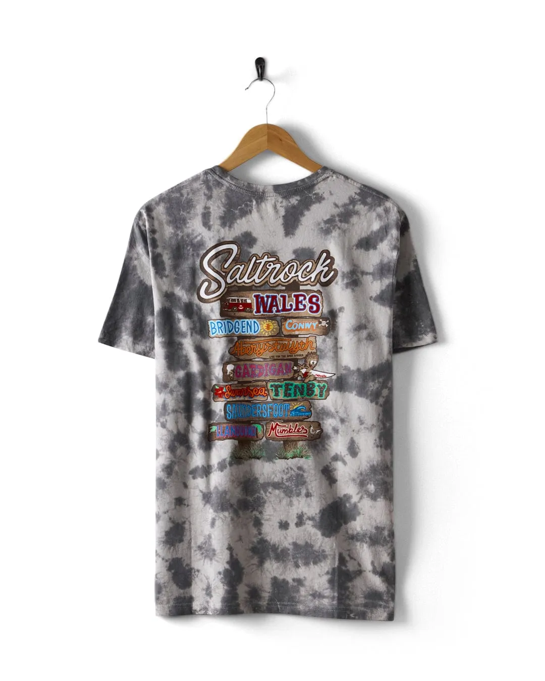 Travel Light hiking clothes Beach Signs Wales - Mens Tie Dye T-Shirt - Grey
