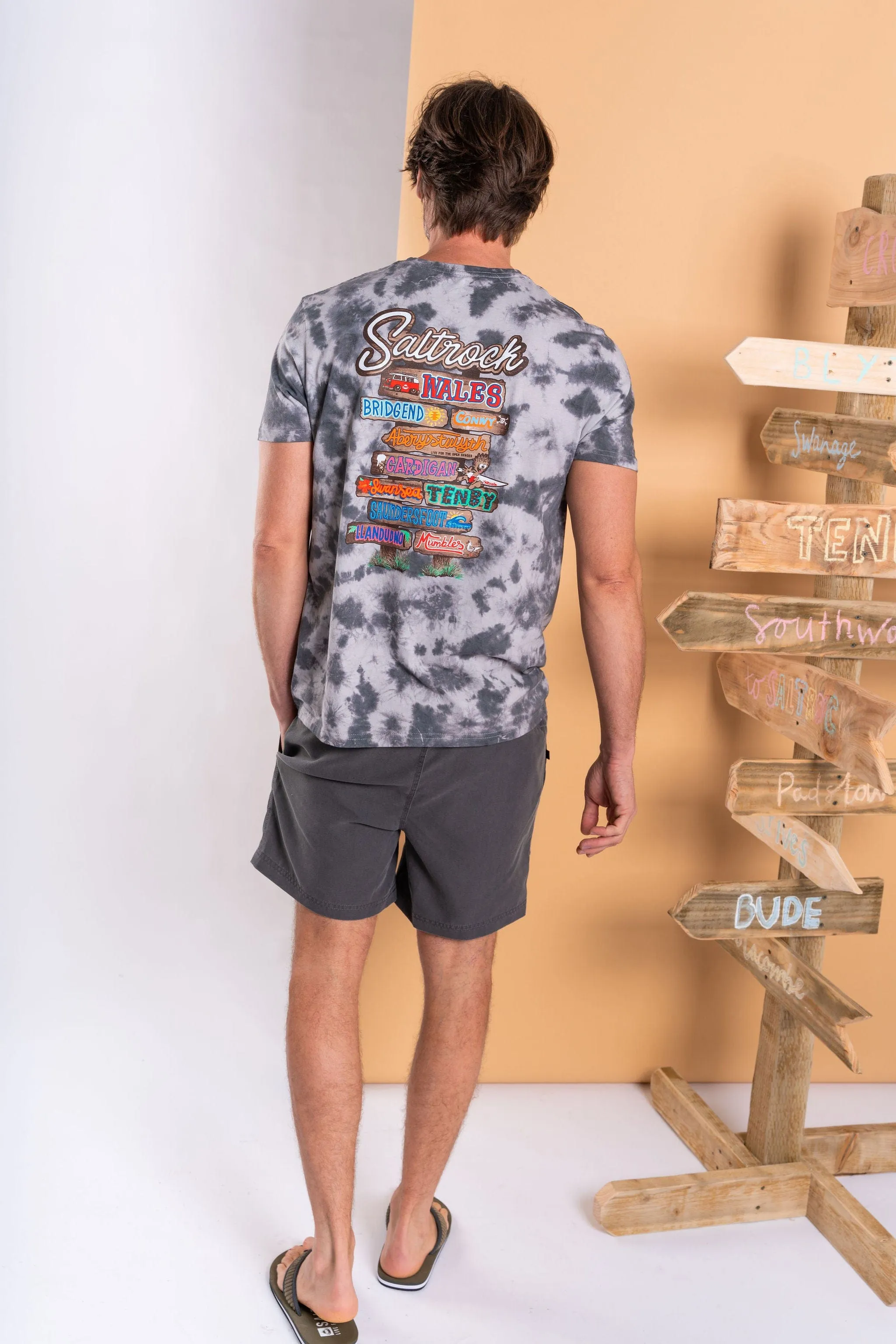 Beach Signs Wales - Mens Tie Dye T-Shirt - Grey Trendy popularity High-End Quality