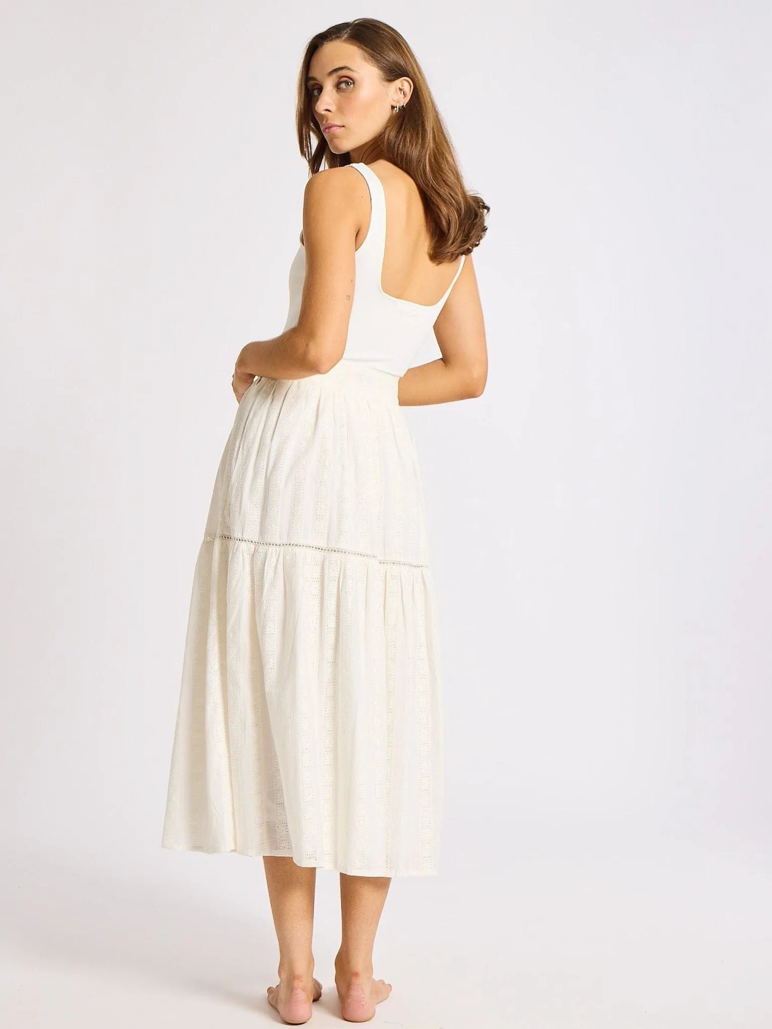 Velvet Finish Betty Skirt in Ivory Eyelet