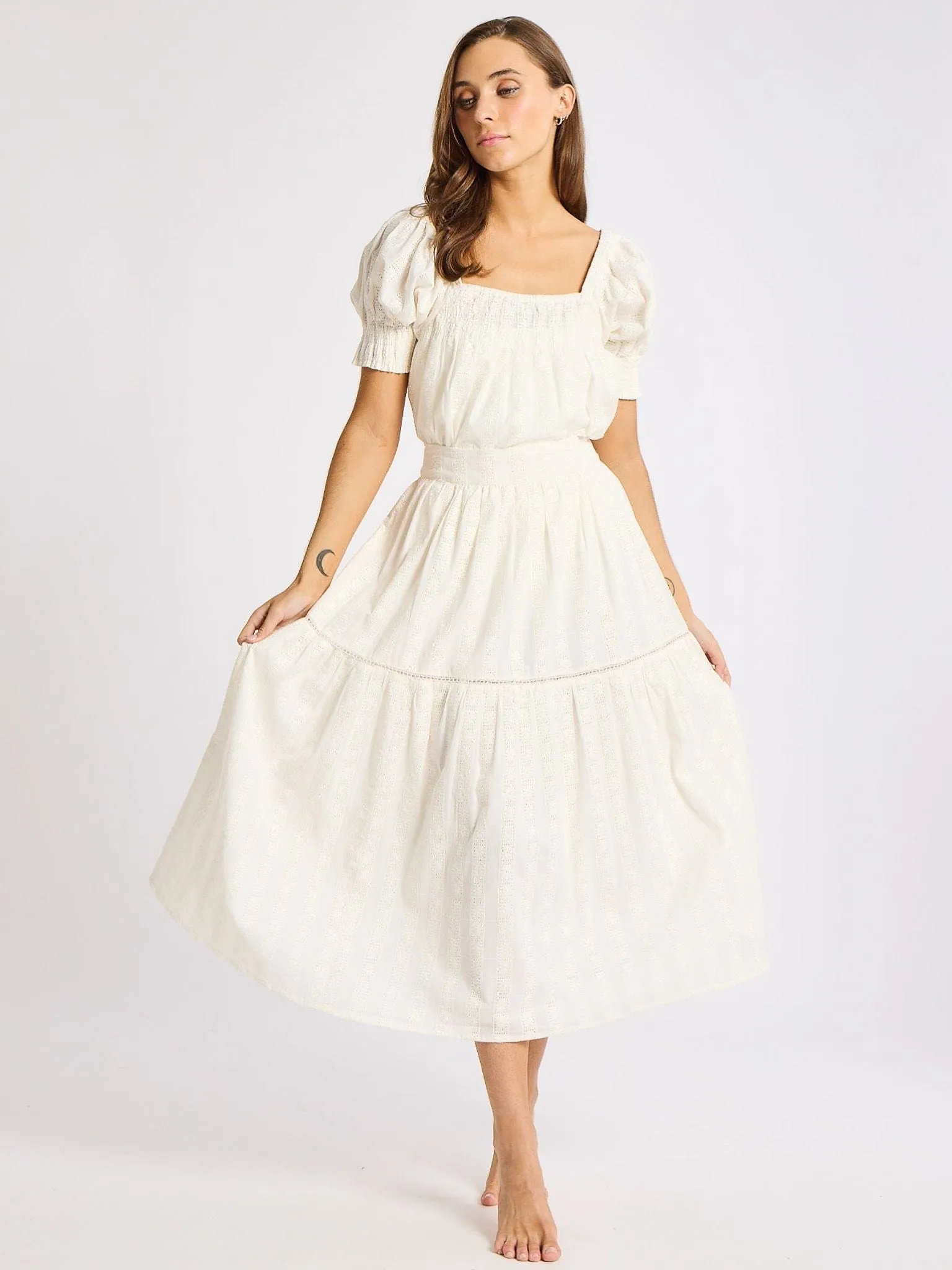 Pleated design Odor control Betty Skirt in Ivory Eyelet