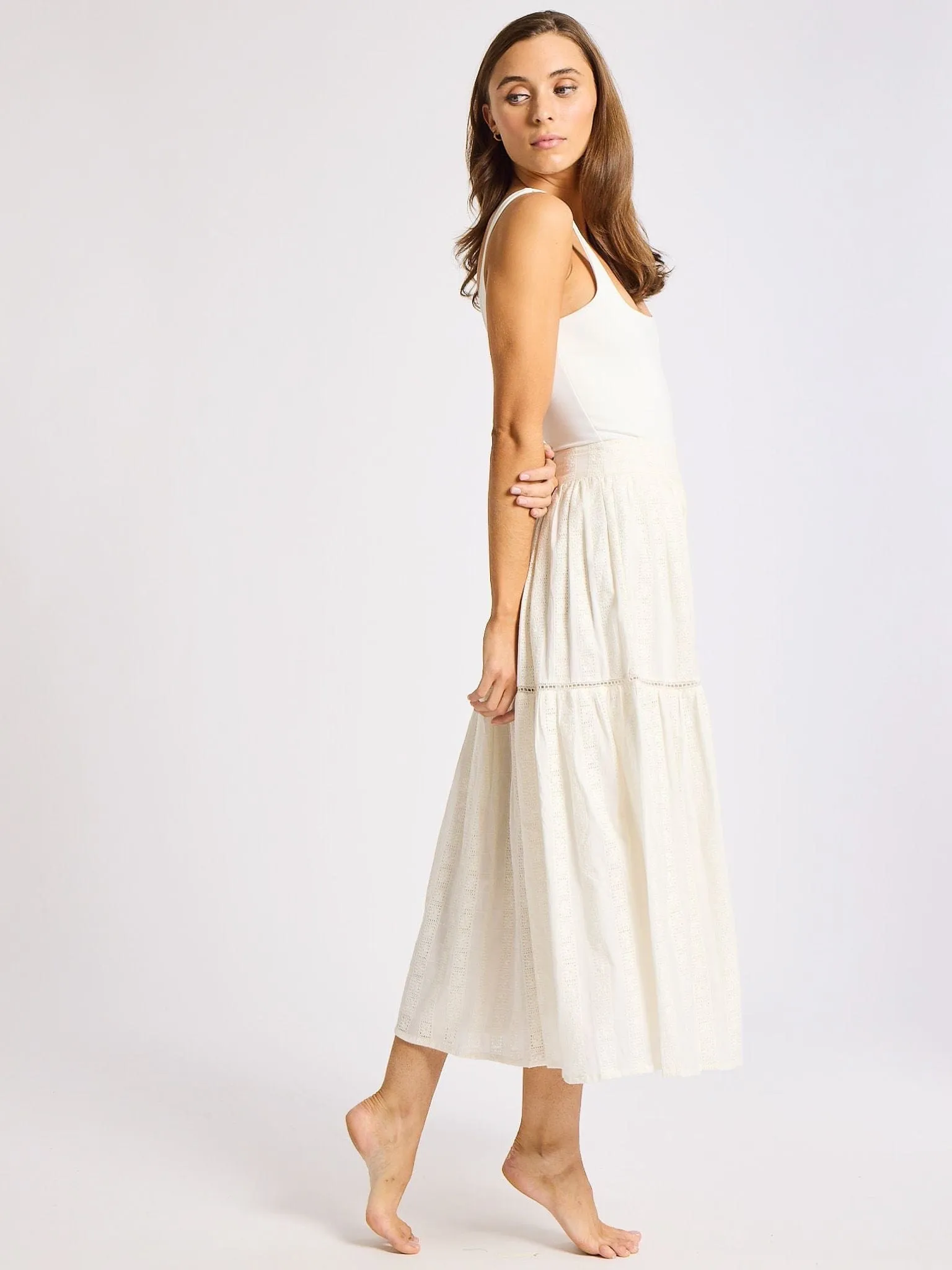 Betty Skirt in Ivory Eyelet Hidden Zipper Chill Feel