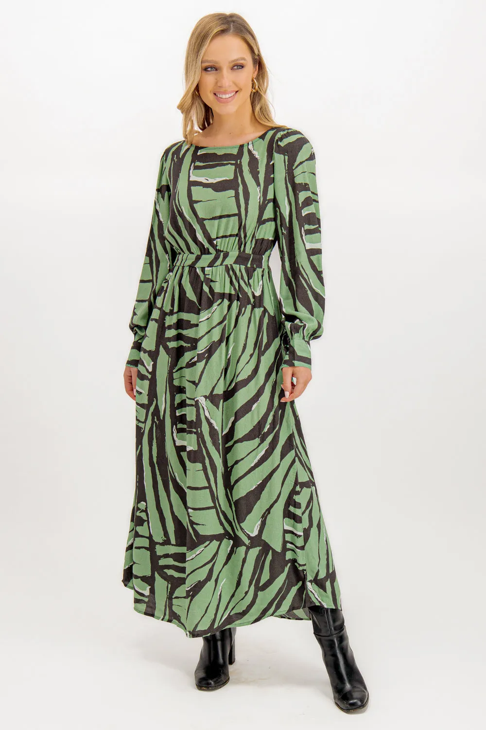 Gin Lily Pad Green & Black Tiger Print Dress Relax Flex