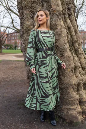 Light and Comfortable Gin Lily Pad Green & Black Tiger Print Dress