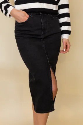 Bianca Washed Black Denim Midi Skirt Tie Dye Style Plant Based Material