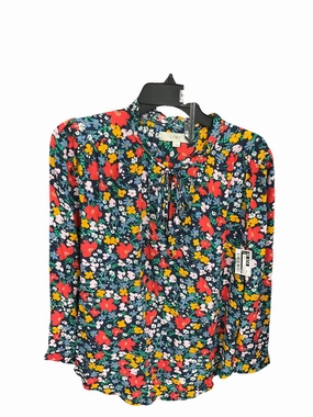 Reinforced Shoulder Stylish Tank Blouse Long Sleeve By Loft In Floral Print, Size: M