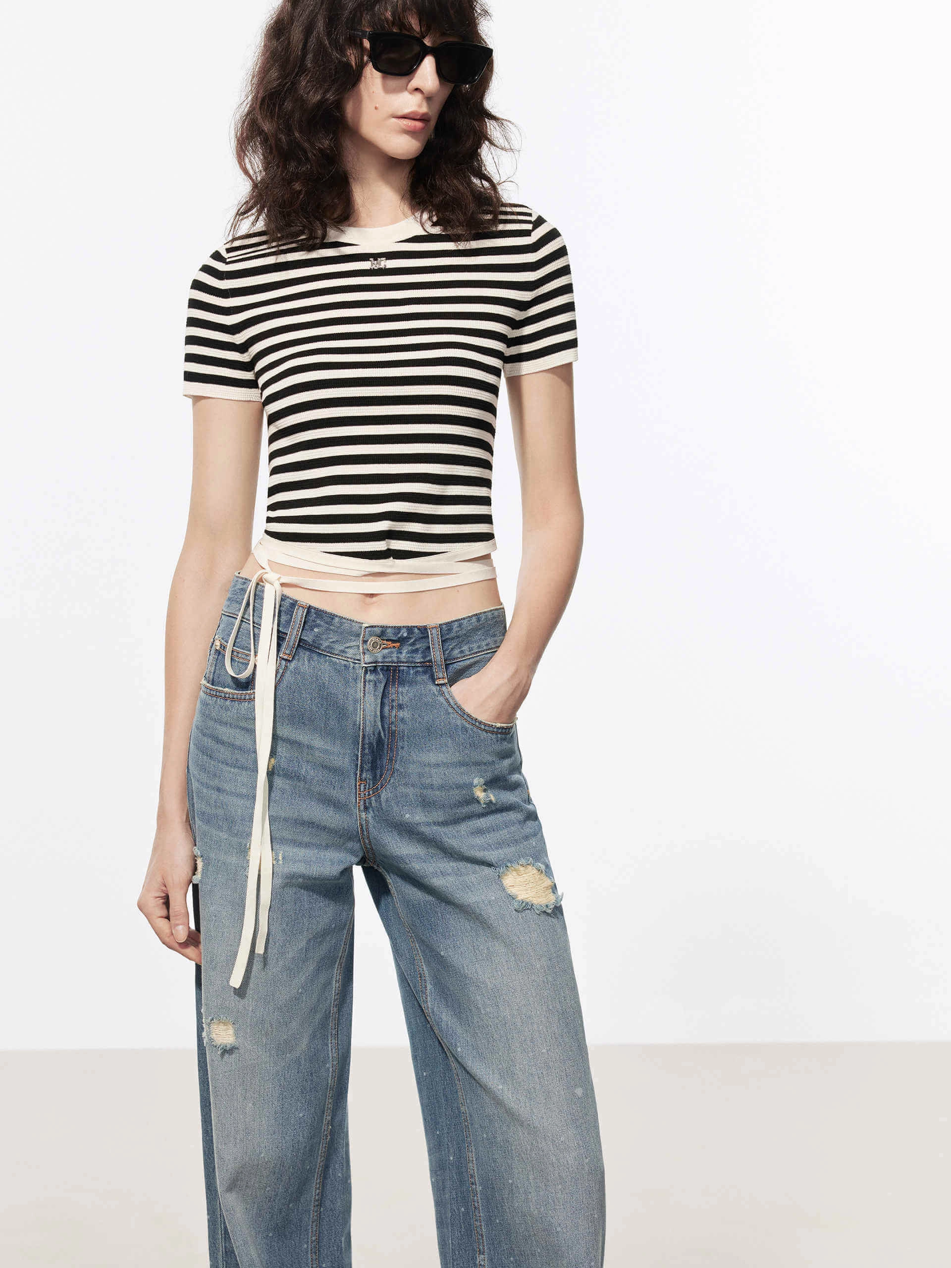 Striped Crewneck Top Odor Resistant Treatment