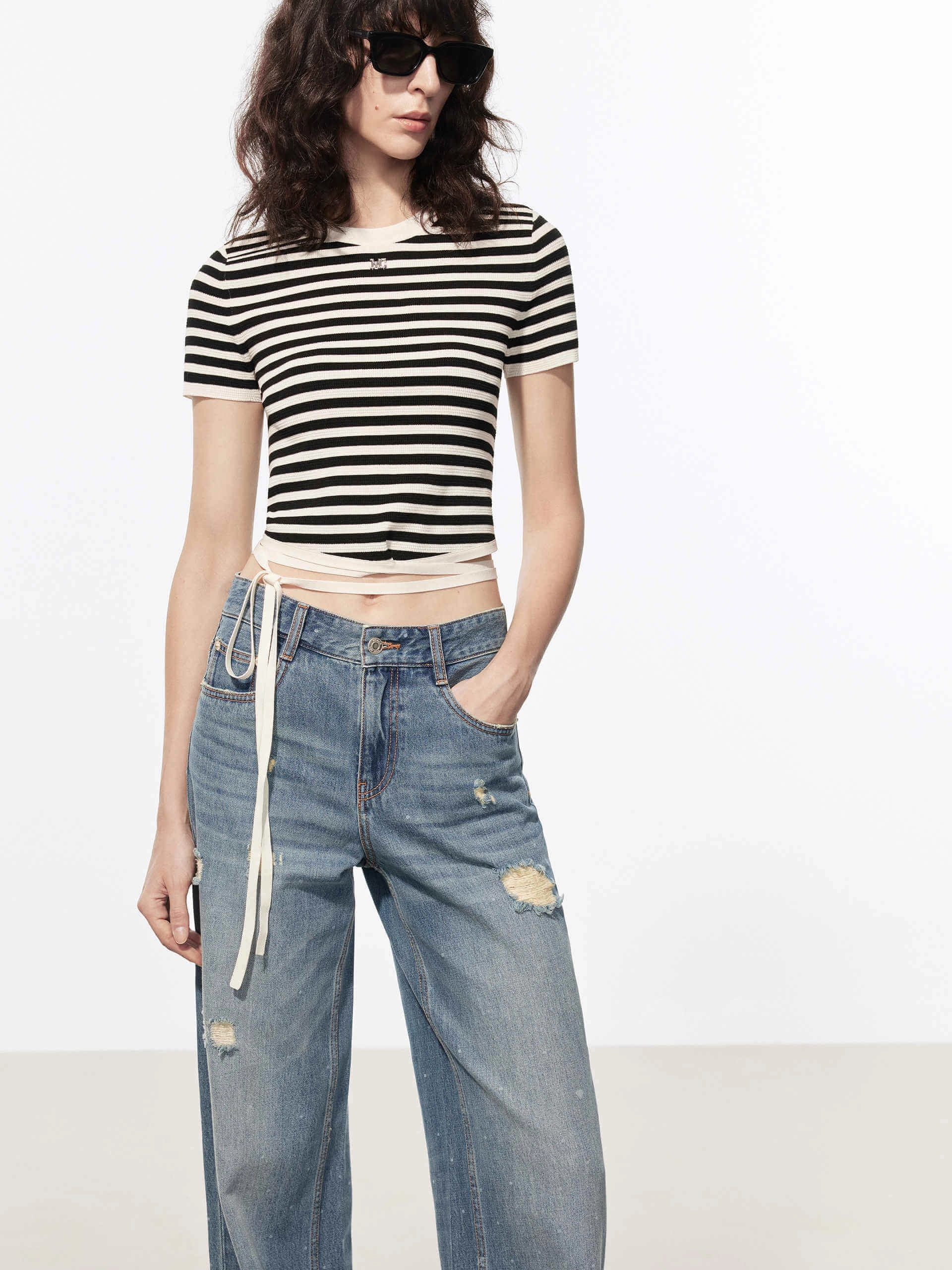 Flexible Hem Bands Striped Crewneck Top