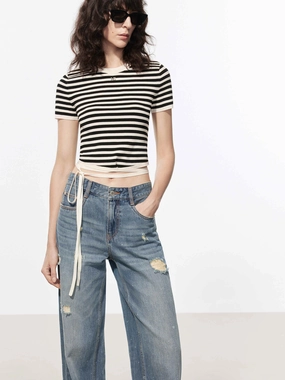 Striped Crewneck Top Layered Ventilation