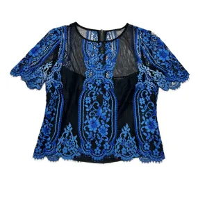 Versatile Wardrobe Piece Black & Blue Top Short Sleeve Designer By Nanette Lepore, Size: S