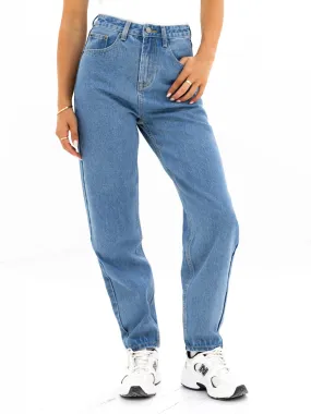 Student Outfit Earthy All-Purpose Use Blakely Mom Jeans - Mid Blue