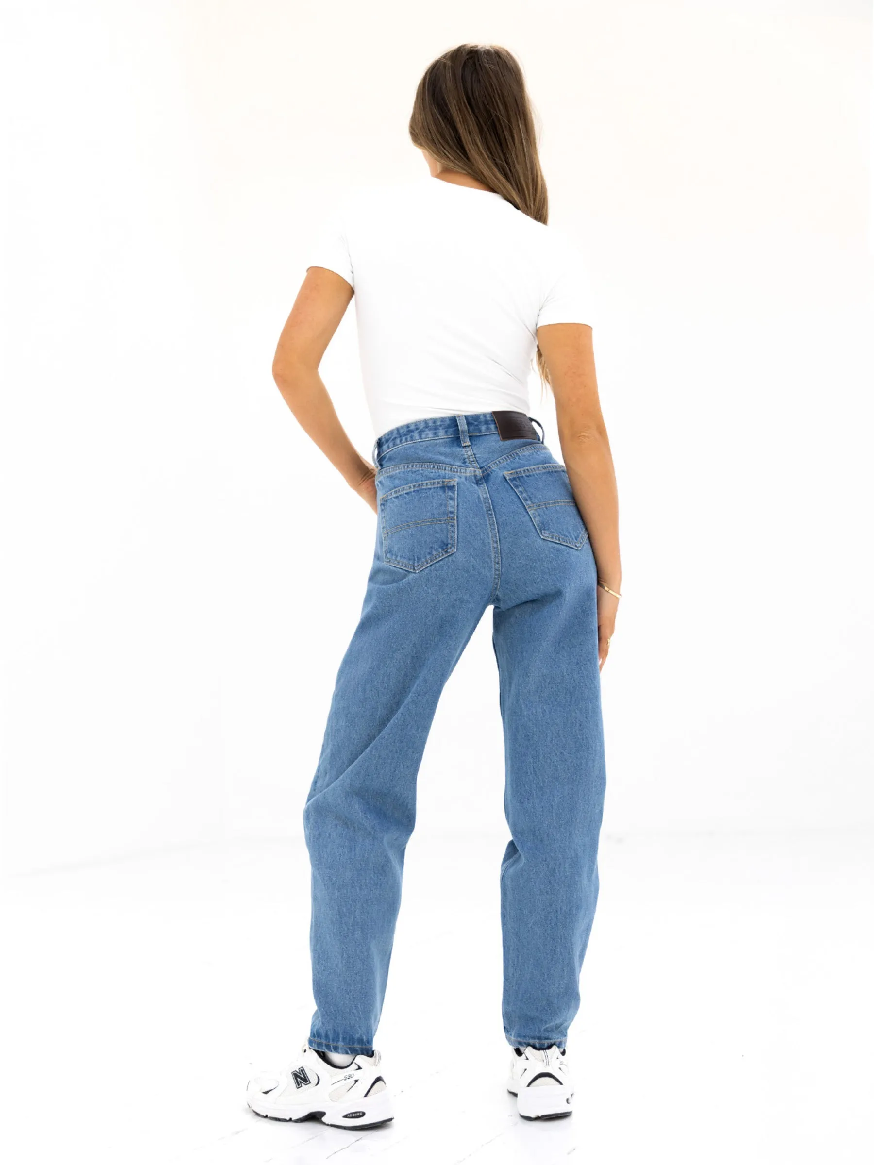 Balanced Fit Work Ready Earthy Blakely Mom Jeans - Mid Blue