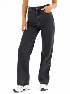 Fit Routine Stylish Casual Evening Stroll Blakely Wide Leg Jeans - Washed Black