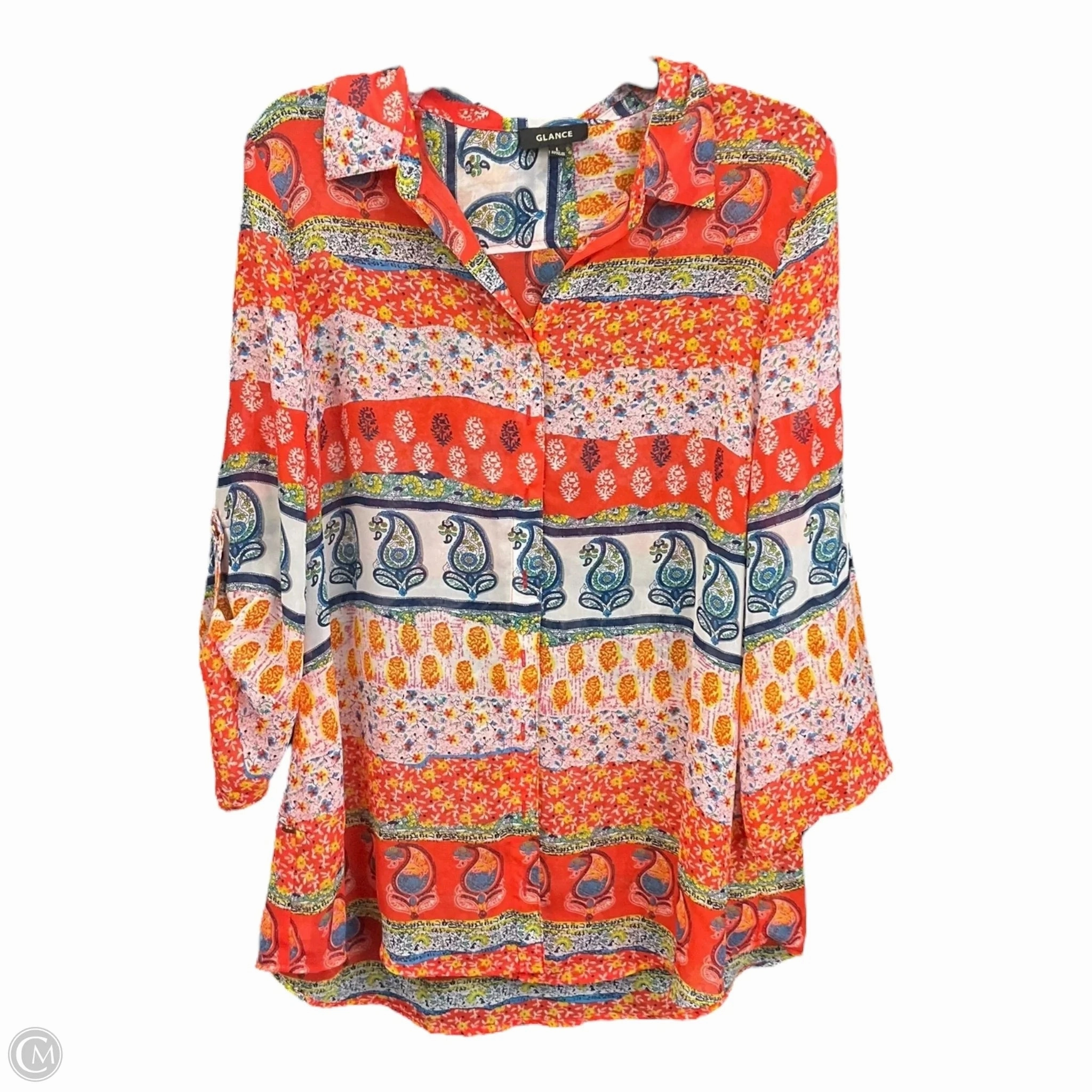 Blouse 3/4 Sleeve By Clothes Mentor In Multi-colored, Size: L Layered Neckline