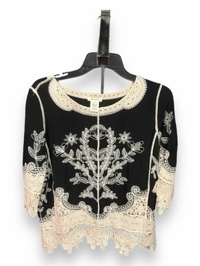 Cool Weather Blouse 3/4 Sleeve By Ultra Pink In Black & Cream, Size: M
