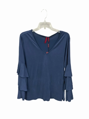 Blouse Long Sleeve By Clothes Mentor In Blue, Size: 1x Snag Resistant Fabric Interlock Stitch Detail
