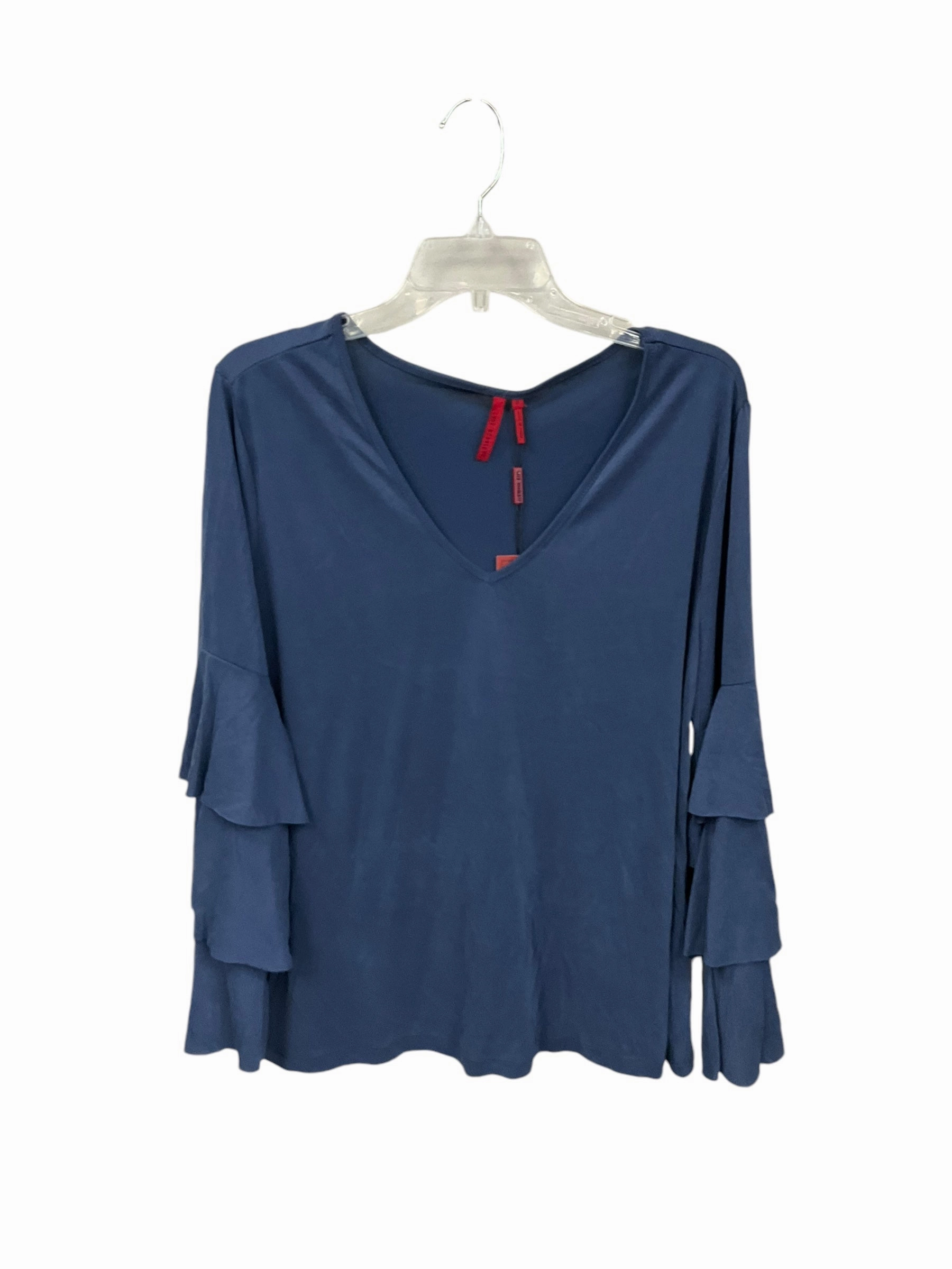 Blouse Long Sleeve By Clothes Mentor In Blue, Size: 1x Snag Resistant Fabric Interlock Stitch Detail