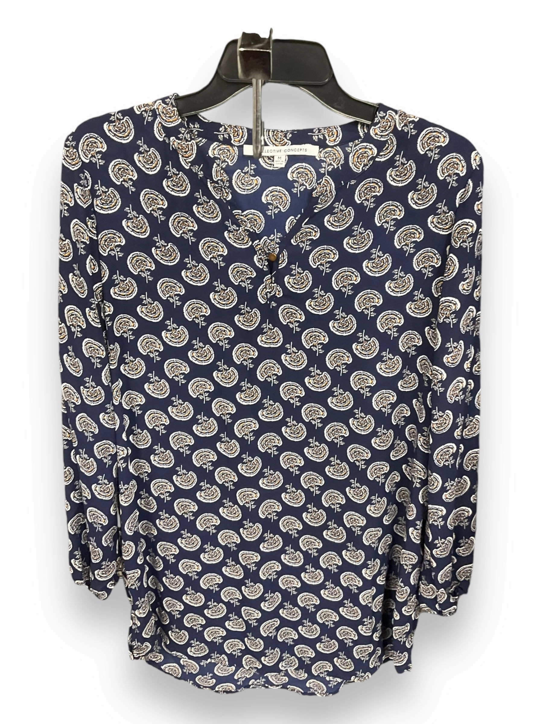 Blouse Long Sleeve By Collective Concepts In Navy, Size: M UV protection layer Vintage Hoodie