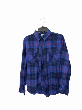 CarbonNeutral Production Blouse Long Sleeve By Duluth Trading In Plaid Pattern, Size: L