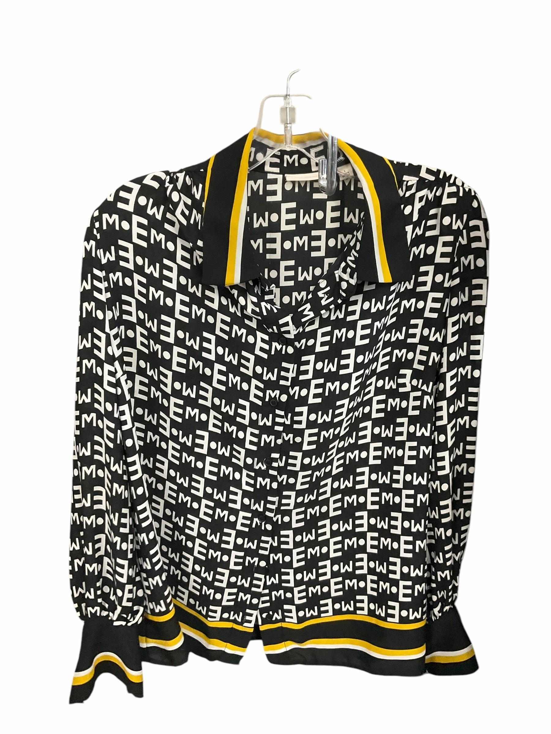 Blouse Long Sleeve By Eva Mendes In Black & White, Size: L Airflow Mesh Insert