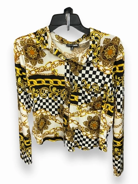 Blouse Long Sleeve By Fashion Nova In Black & Gold, Size: 1x MoistureControl ContrastPlacket