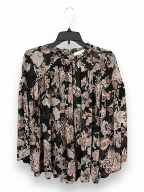 RibbedTexture Neutral Tone Palette Blouse Long Sleeve By Loft In Black & Cream, Size: Xl